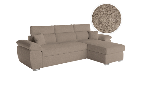 Canapé KOMECO d'angle reversible convertible avec coffre et têtières réglables en tissu bouclette
