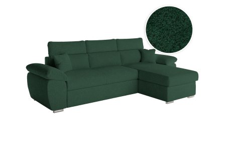 Canapé KOMECO d'angle réversible convertible avec coffre et têtières réglables en tissu bouclette