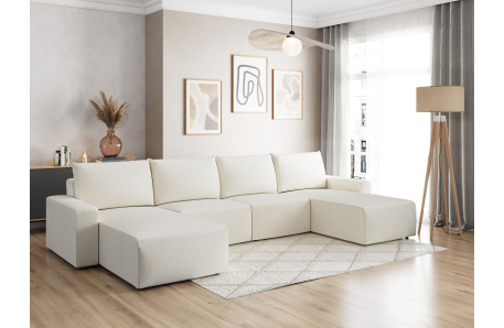 Canapé panoramique fixe 6 places ROMANE en tissu Easy Clean antitache