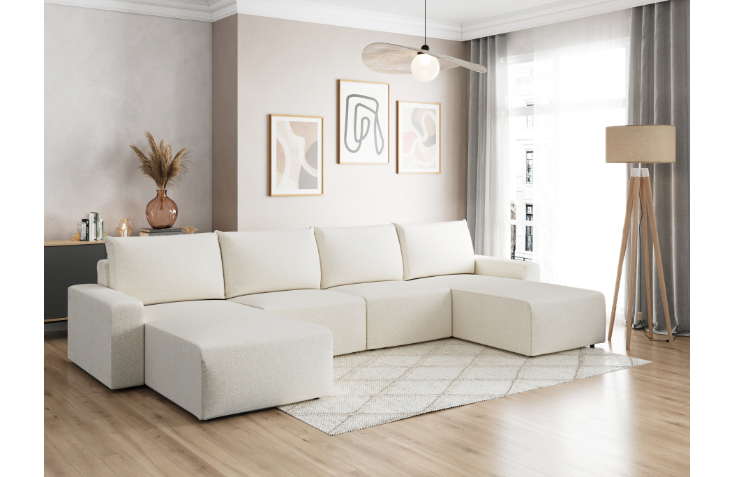 Canapé panoramique fixe 6 places ROMANE en tissu Easy Clean antitache