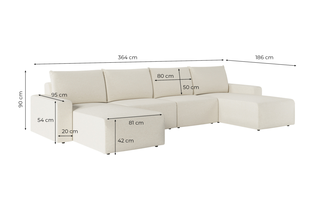 Canapé panoramique fixe 6 places ROMANE en tissu Easy Clean antitache