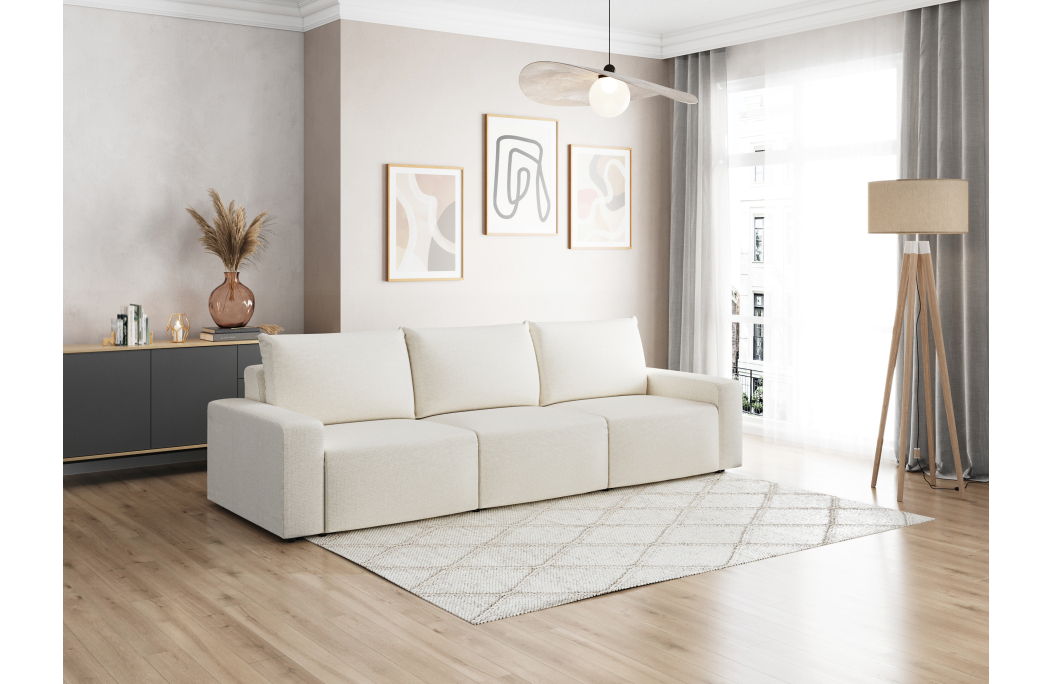 Canapé droit fixe 3 places ROMANE en tissu Easy Clean antitache