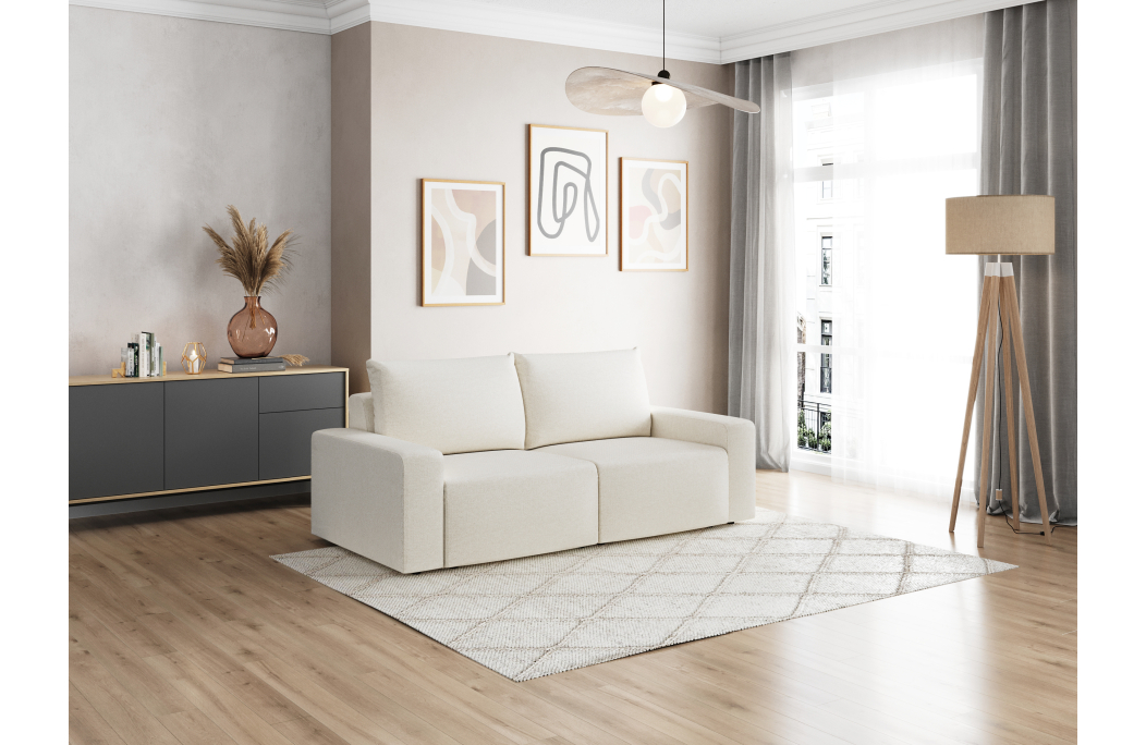 Canapé droit fixe 2 places ROMANE en tissu Easy Clean antitache