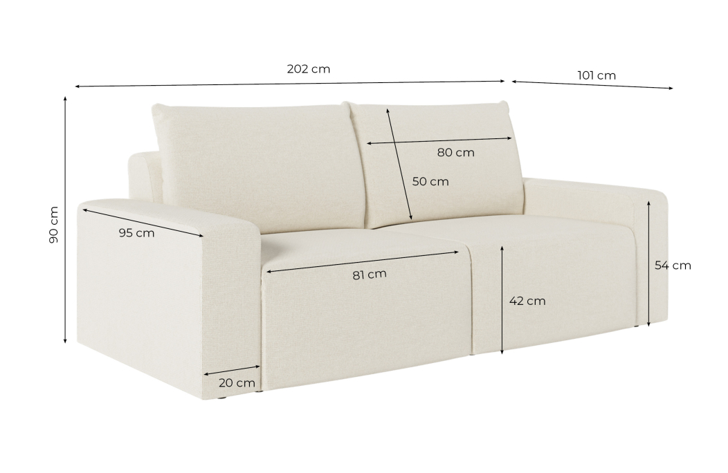 Canapé droit fixe 2 places ROMANE en tissu Easy Clean antitache