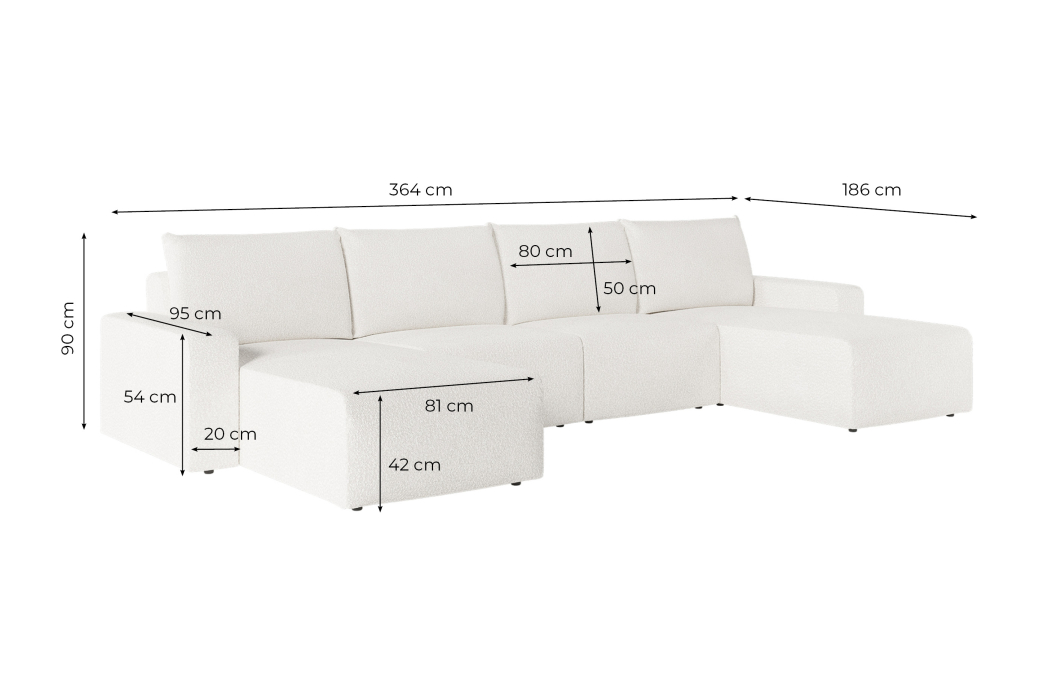 Canapé panoramique fixe 6 places ROMANE en tissu bouclette