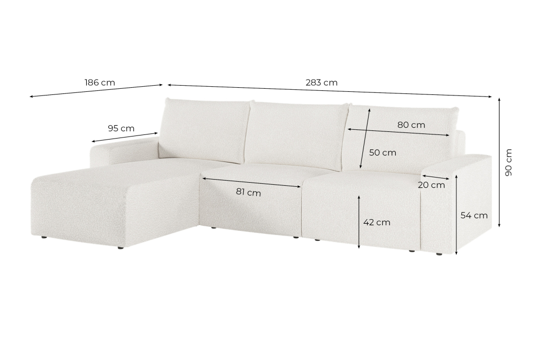 Canapé d'angle réversible 4 places ROMANE en tissu bouclette