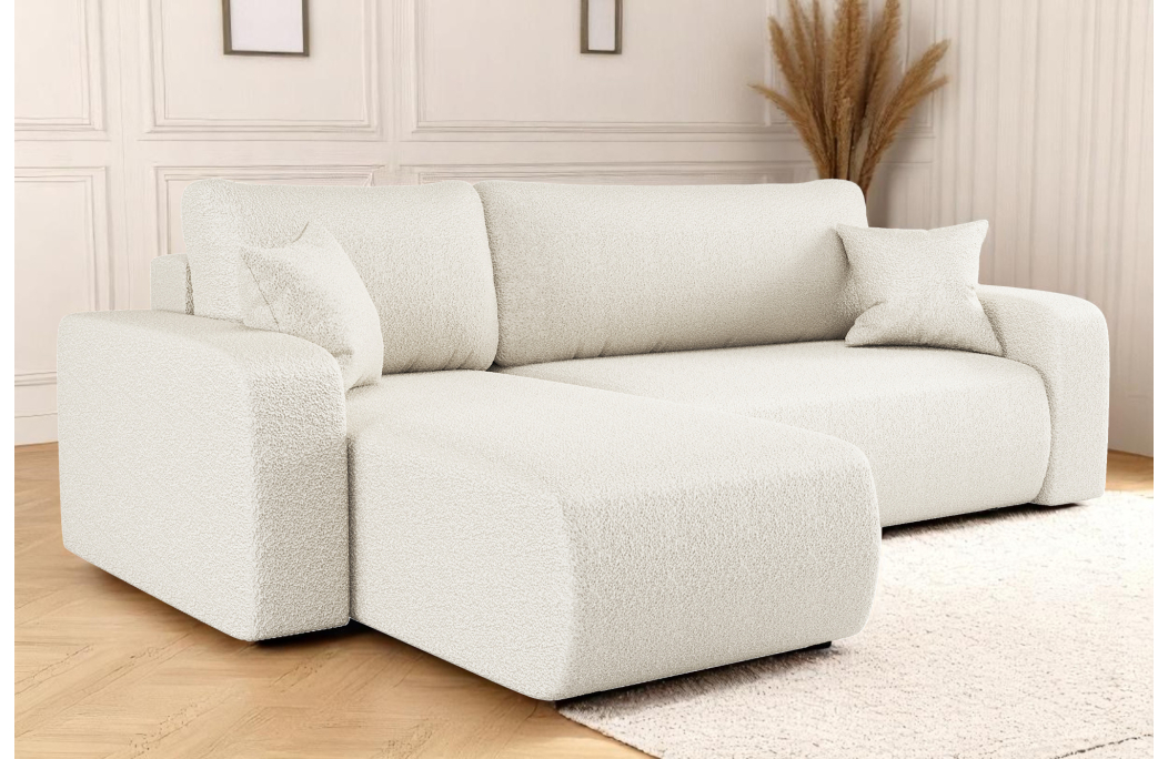 Canapé ALYA d'angle réversible et convertible 4 places en tissu bouclette