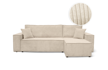Canapé FARAH d'angle convertible et réversible 4 places en velours côtelé