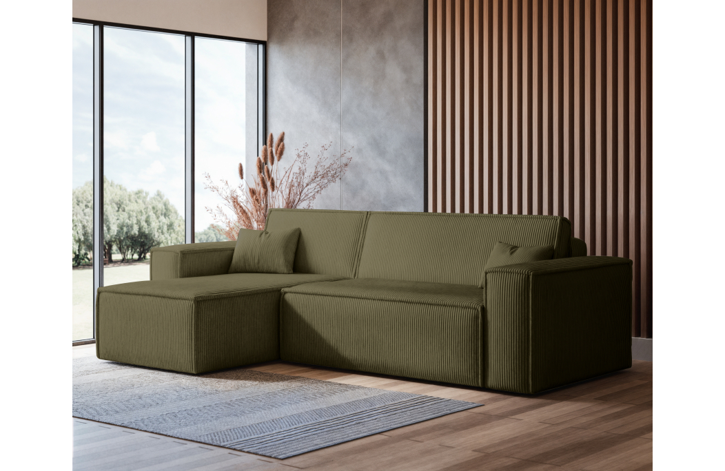 Canapé FARAH d'angle convertible et réversible 4 places en velours côtelé