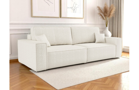 Canapé droit 3 places FARAH convertible en tissu bouclette