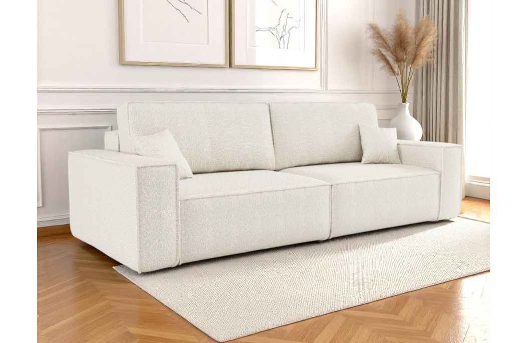 Canapé droit 3 places FARAH convertible en tissu bouclette