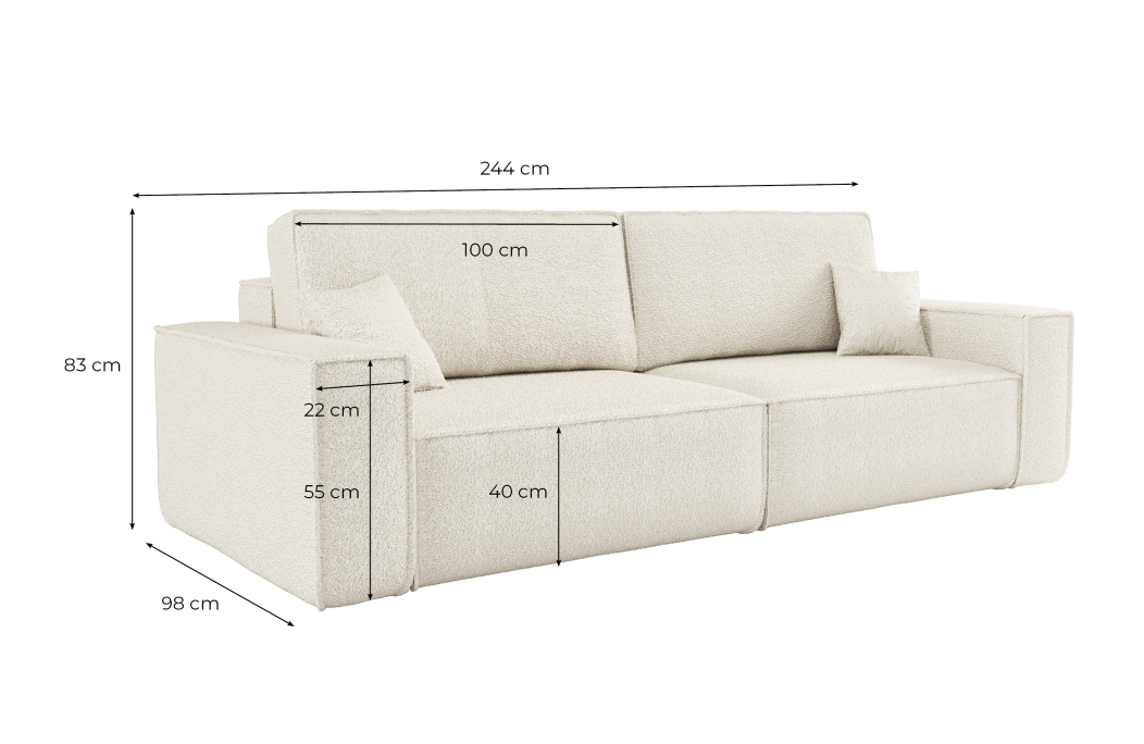 Canapé droit 3 places FARAH convertible en tissu bouclette