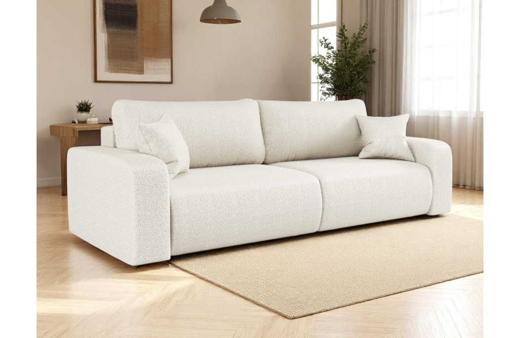 Canapé droit 3 places ALYA convertible en tissu bouclette