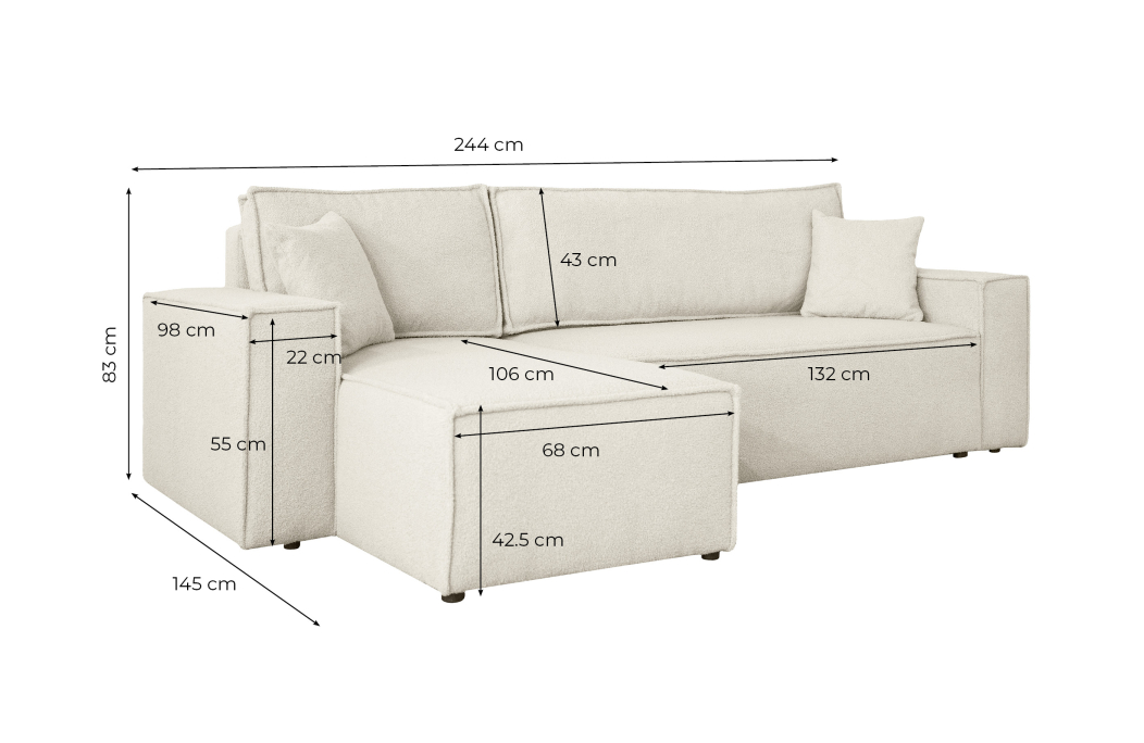 Canapé d'angle FARAH réversible et convertible 3 places en tissu bouclette