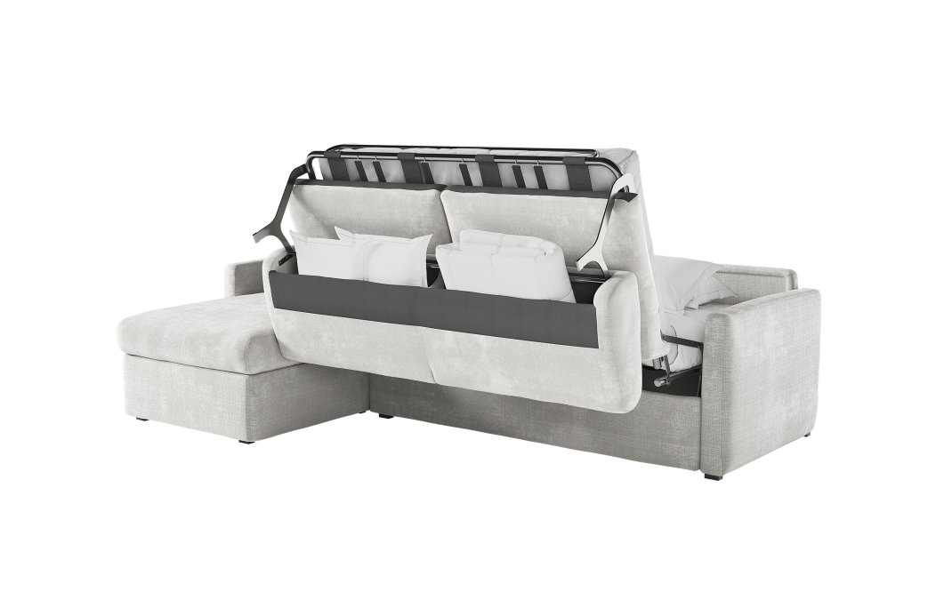 Canapé d'angle convertible express 4 places AGATHE couchage quotidien en tissu chenille