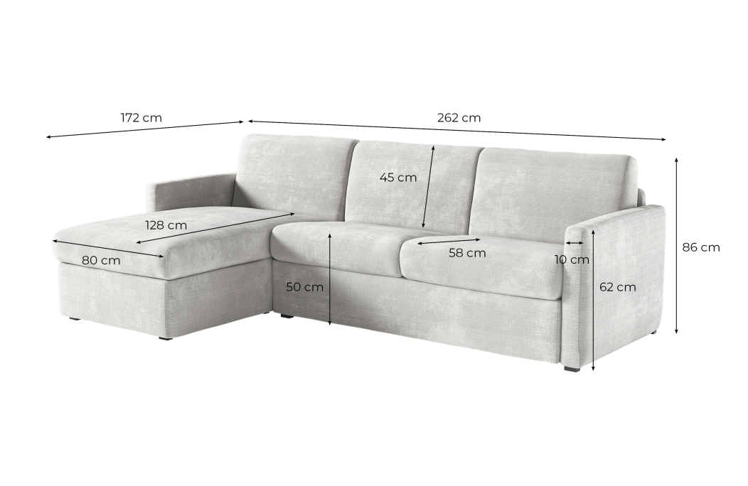 Canapé d'angle convertible express 4 places AGATHE couchage quotidien en tissu chenille