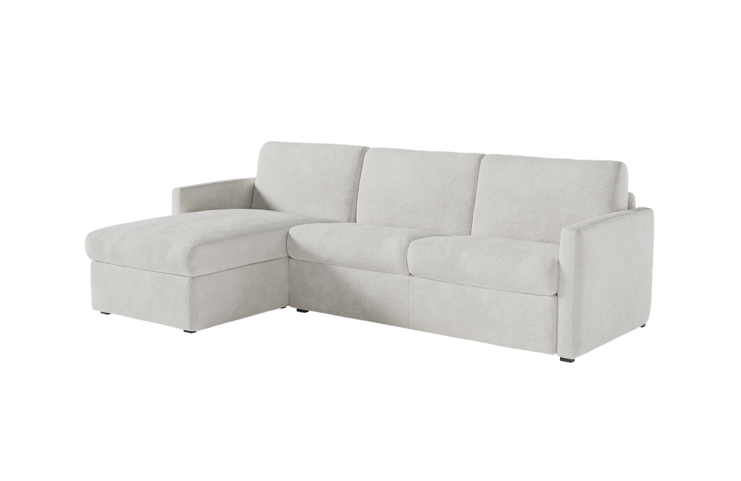 Canapé d'angle convertible express 4 places AGATHE couchage quotidien en tissu bouclette