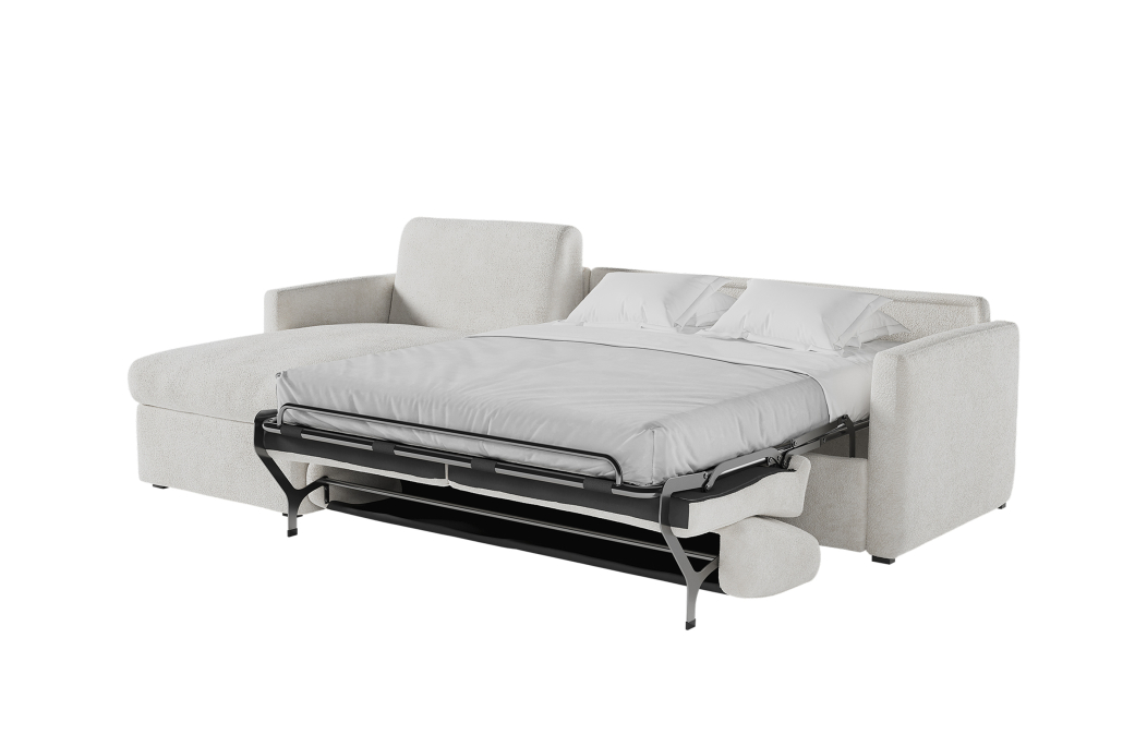 Canapé d'angle convertible express 4 places AGATHE couchage quotidien en tissu bouclette