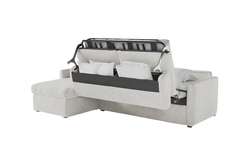 Canapé d'angle convertible express 4 places AGATHE couchage quotidien en tissu bouclette