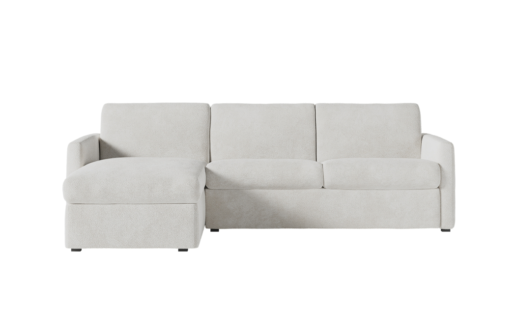 Canapé d'angle convertible express 4 places AGATHE couchage quotidien en tissu bouclette