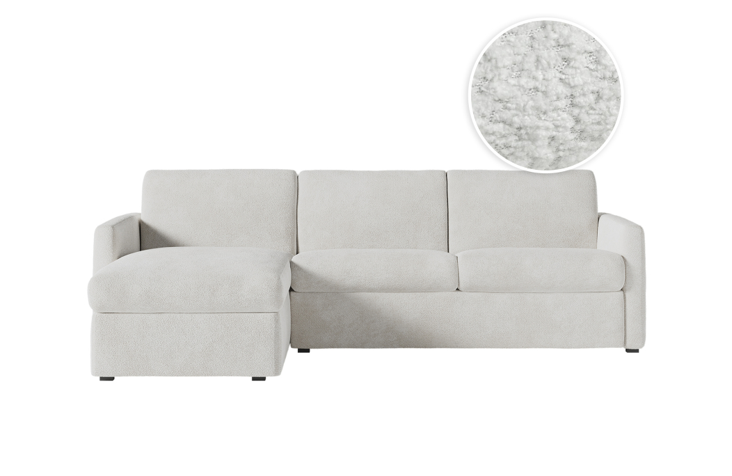Canapé d'angle convertible express 4 places AGATHE couchage quotidien en tissu bouclette