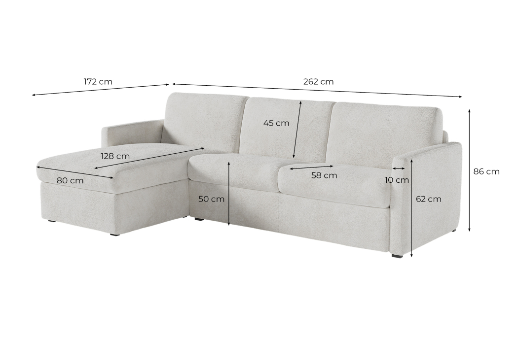Canapé d'angle convertible express 4 places AGATHE couchage quotidien en tissu bouclette