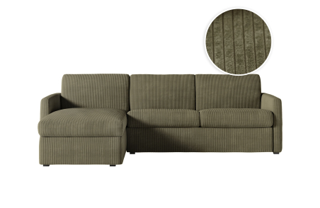 Canapé d'angle convertible express 4 places AGATHE couchage quotidien en velours côtelé