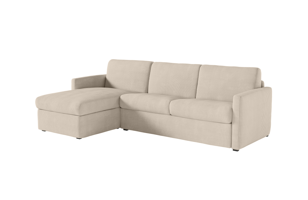 Canapé d'angle convertible express 4 places AGATHE couchage quotidien en velours côtelé