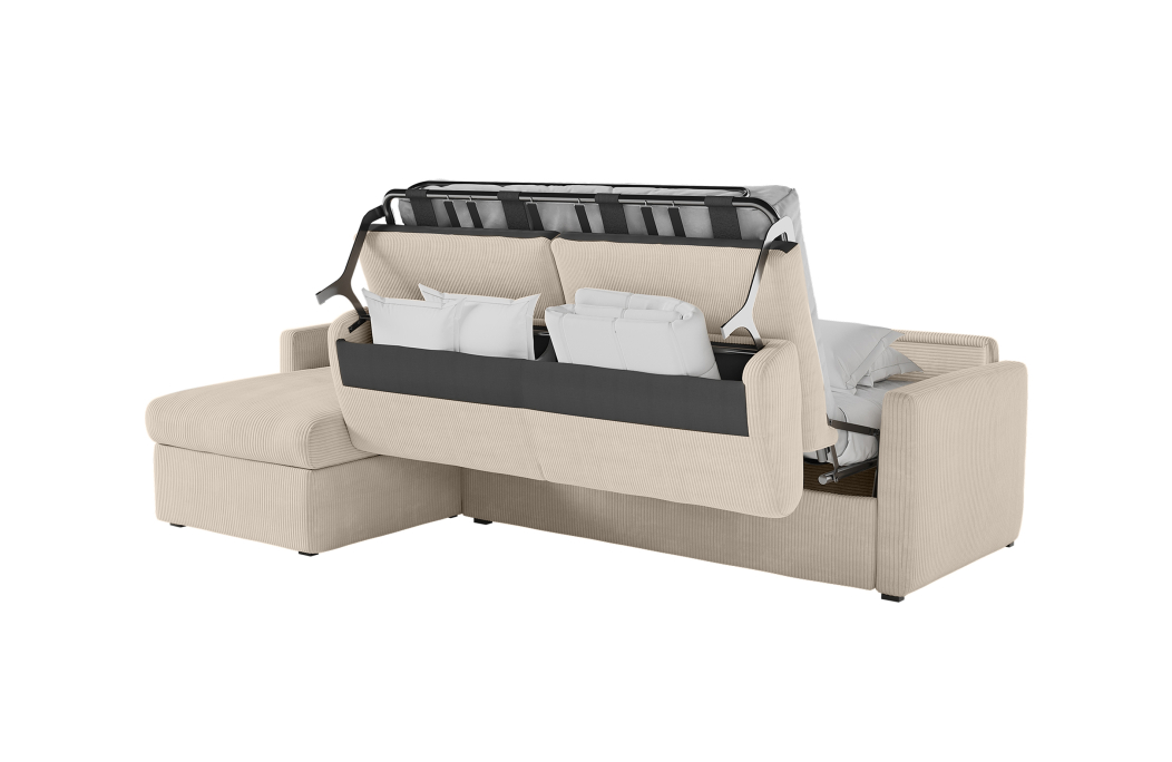 Canapé d'angle convertible express 4 places AGATHE couchage quotidien en velours côtelé