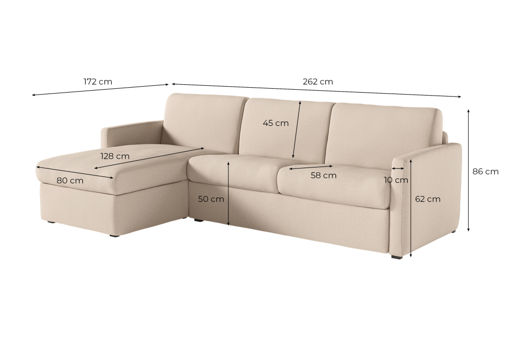 Canapé d'angle convertible express 4 places AGATHE couchage quotidien en tissu
