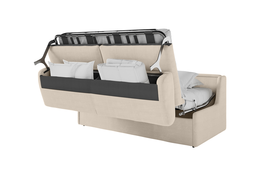 Canapé convertible express 3 places AGATHE couchage quotidien sans accoudoirs en velours côtelé