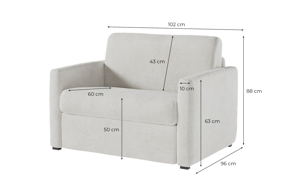 Fauteuil AGATHE convertible express couchage quotidien en tissu bouclette