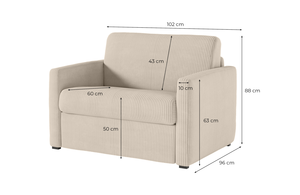 Fauteuil AGATHE convertible express couchage quotidien en velours côtelé