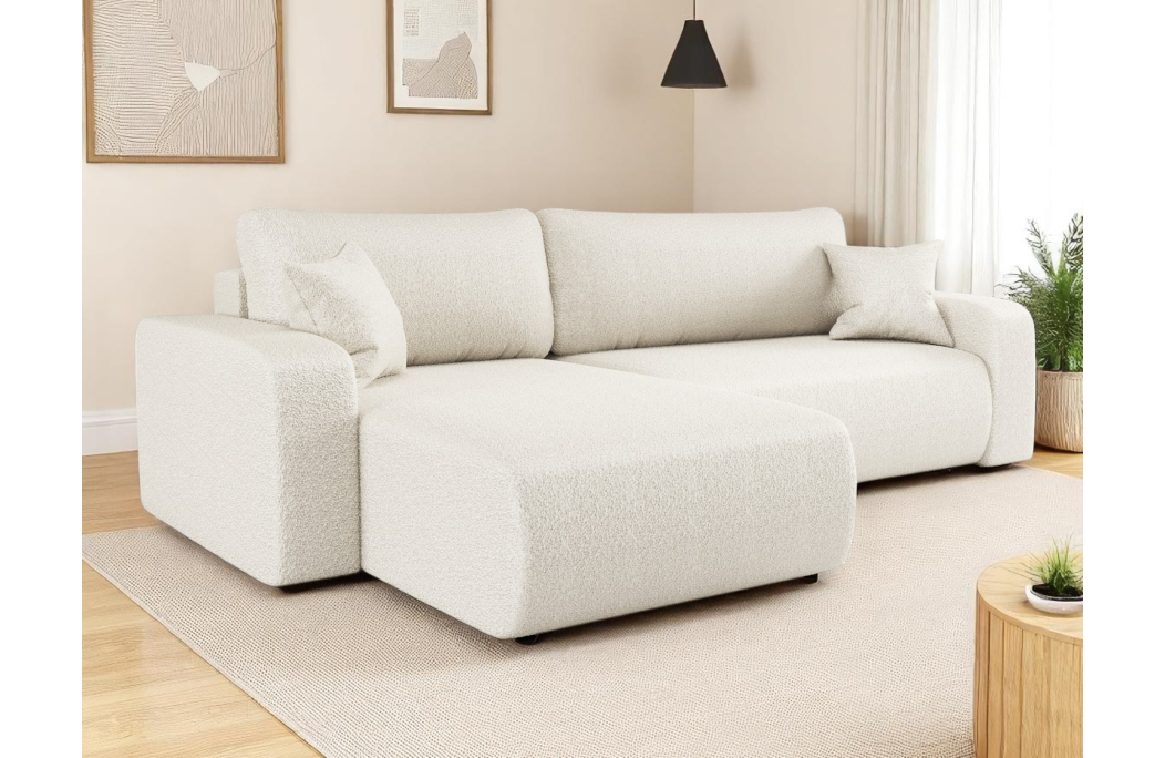 Canapé LYANA d'angle XL réversible et convertible 4 places en tissu bouclette