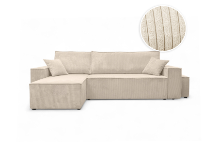Canapé d'angle FARAH réversible et convertible avec un pouf en velours côtelé