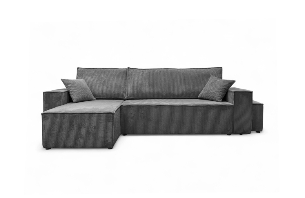 Canapé d'angle FARAH réversible et convertible avec un pouf en velours côtelé