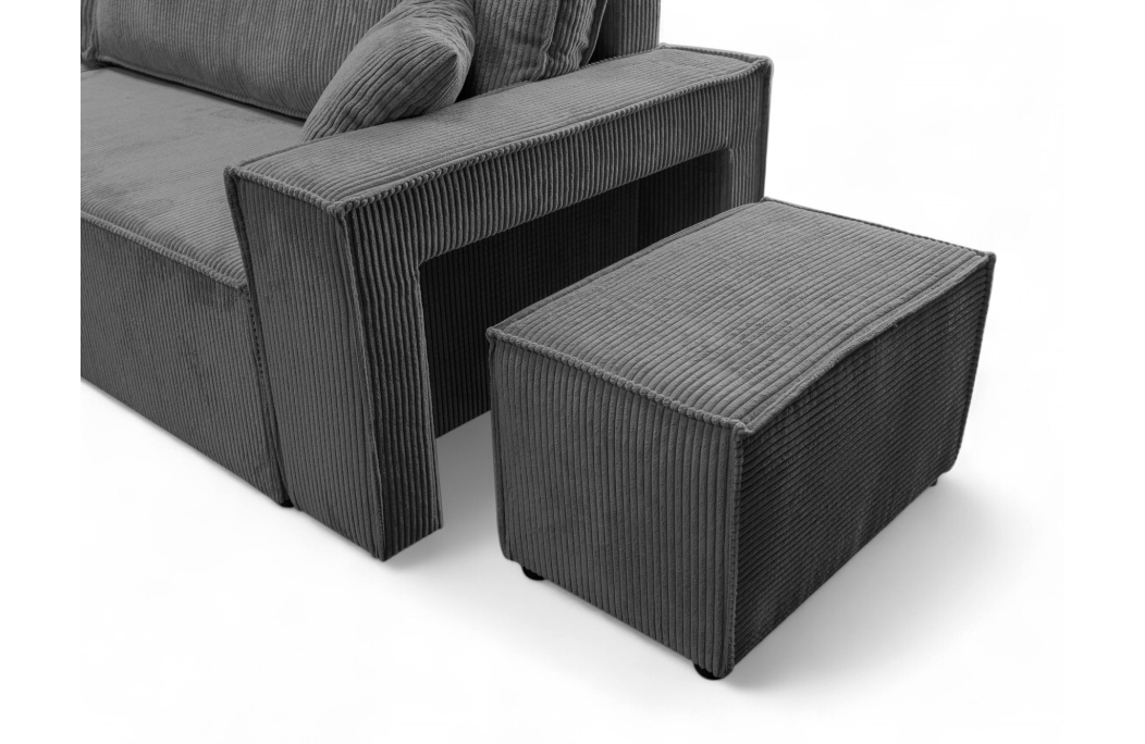 Canapé d'angle FARAH réversible et convertible avec un pouf en velours côtelé