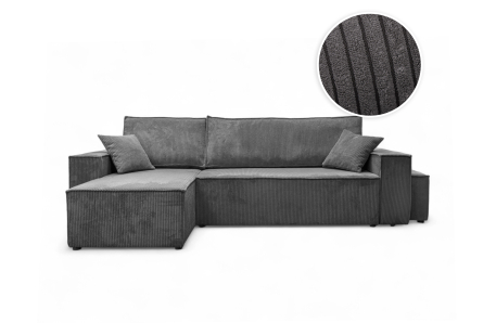 Canapé d'angle FARAH réversible et convertible avec un pouf en velours côtelé
