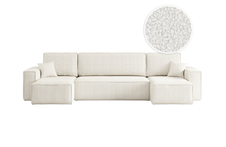 Canapé d'angle FARAH panoramique convertible 5 places en tissu bouclette