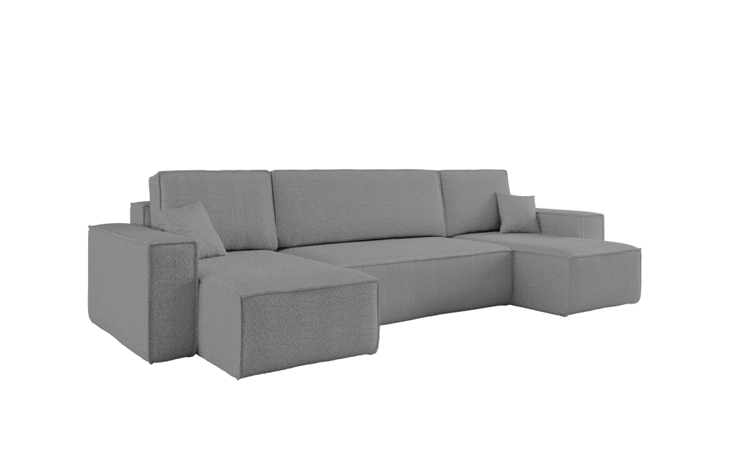Canapé d'angle FARAH panoramique convertible 5 places en tissu bouclette