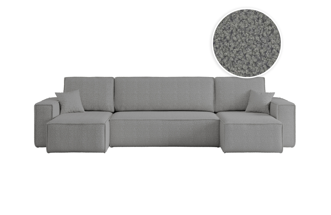 Canapé d'angle FARAH panoramique convertible 5 places en tissu bouclette