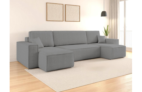 Canapé d'angle FARAH panoramique convertible 5 places en tissu bouclette