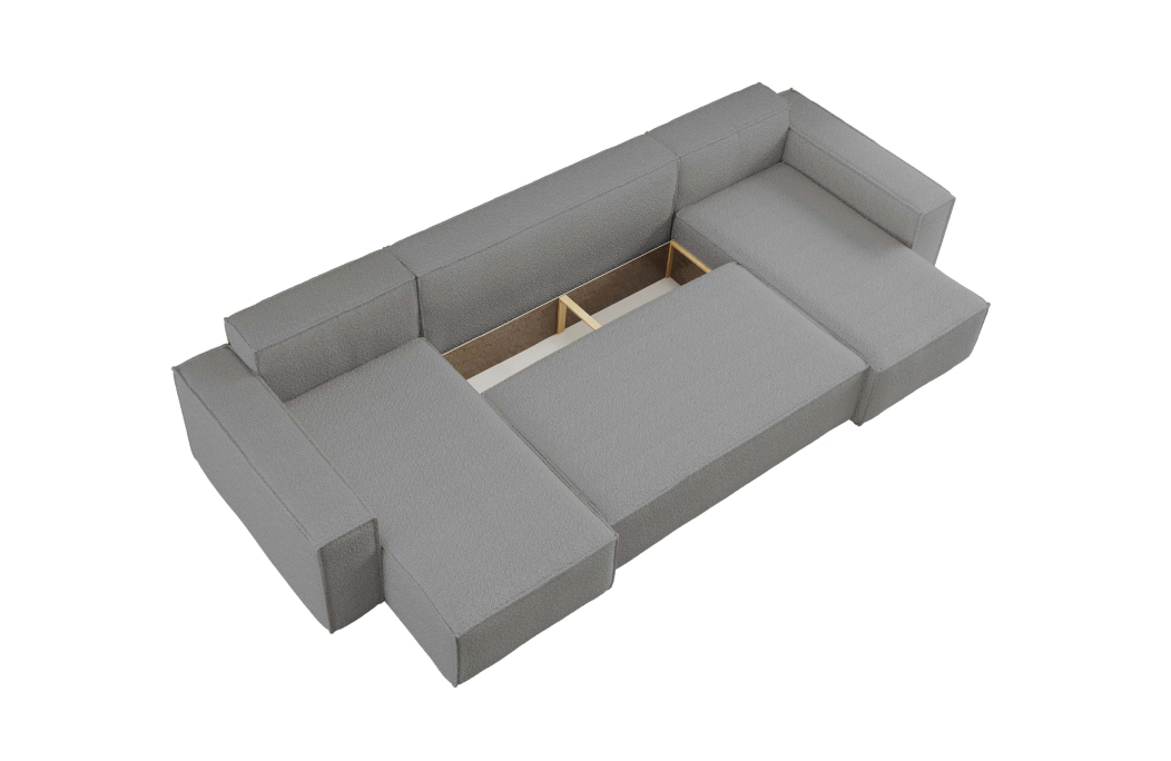 Canapé d'angle FARAH panoramique convertible 5 places en tissu bouclette