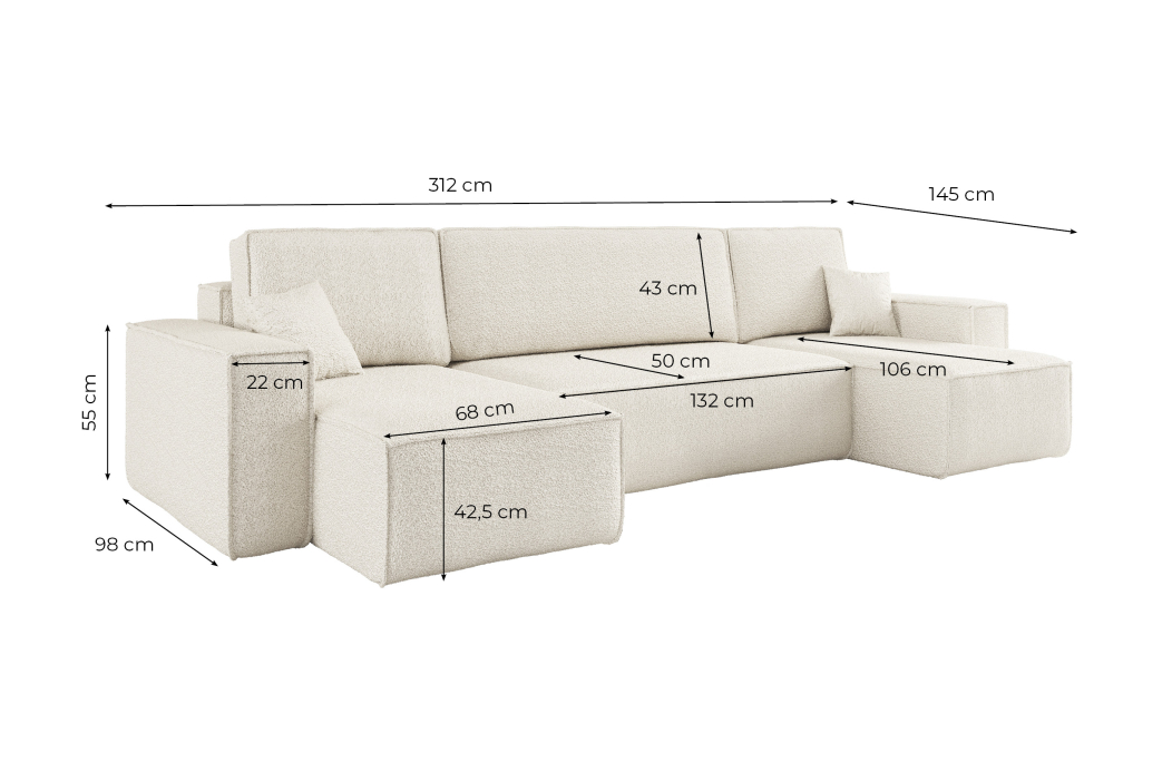 Canapé d'angle FARAH panoramique convertible 5 places en tissu bouclette