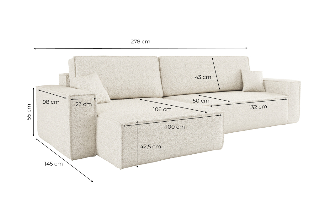 Canapé FARO d'angle XL réversible et convertible 4 places en tissu bouclette