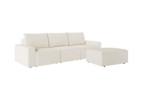 PACK - Canapé droit fixe 3 places ROMANE avec pouf en tissu Easy Clean antitache