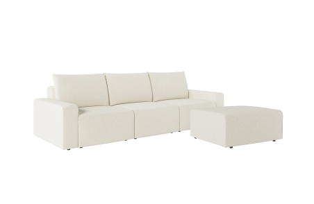 PACK - Canapé droit fixe 3 places ROMANE avec pouf en tissu Easy Clean antitache