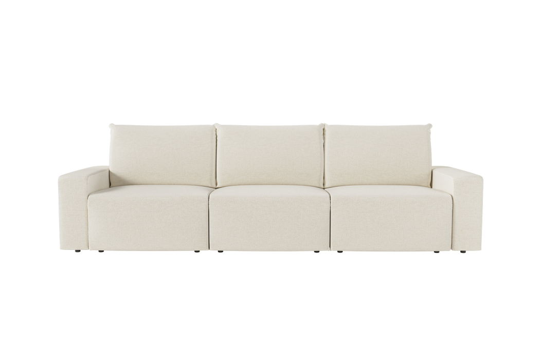 PACK - Canapé droit fixe 3 places ROMANE avec pouf en tissu Easy Clean antitache