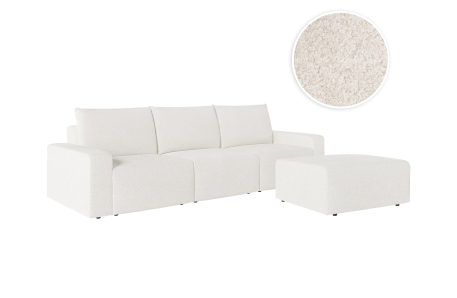 PACK - Canapé droit fixe 3 places ROMANE avec pouf en tissu bouclette