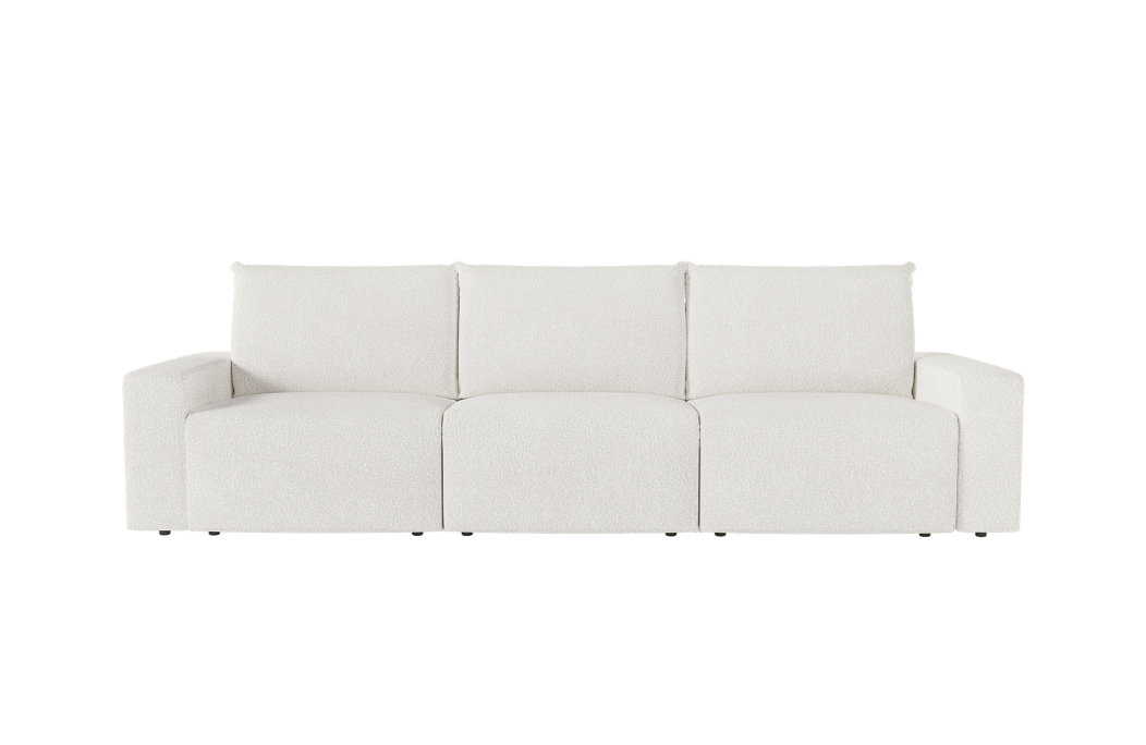 PACK - Canapé droit fixe 3 places ROMANE avec pouf en tissu bouclette